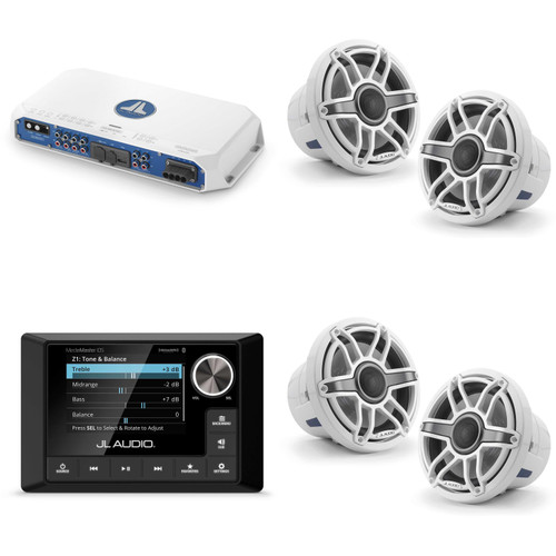 JL Audio MM105 & MV800/8i w/ (2) M6-880X-S-GwGw, Gloss White, Sport Grille Speakers