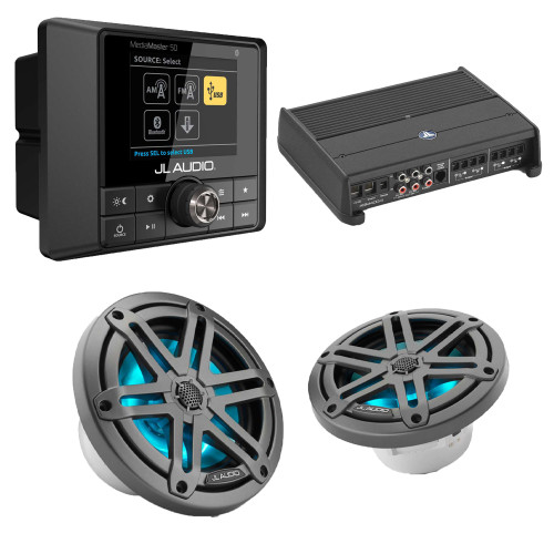 JL Audio MM50 & XDM400/4 w/ M3-650X-S-Gm-i LED 6.5 Sport Grill Gunmetal Speakers