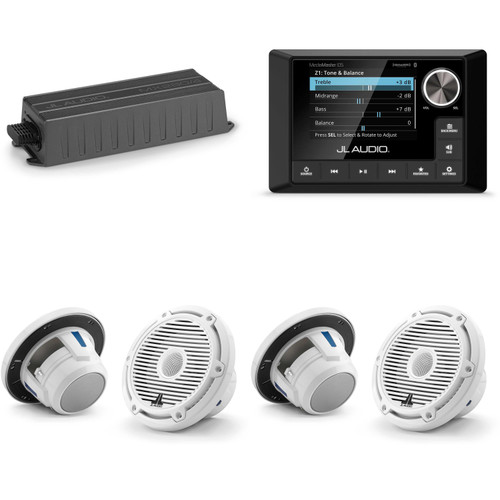 JL Audio MM105 & MX280/4 w/ (2) M6-650X-C-3Gw 6.5, Gloss White, White Tweeter, Classic Grille Speakers