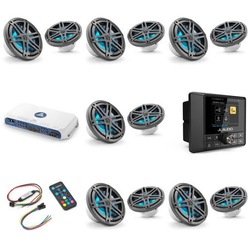 JL Audio MM50 & MV600/6i w/ (6) M3-770X-S-Gm-i LED 7.7 Sport Grill Gunmetal Speakers & LED Remote
