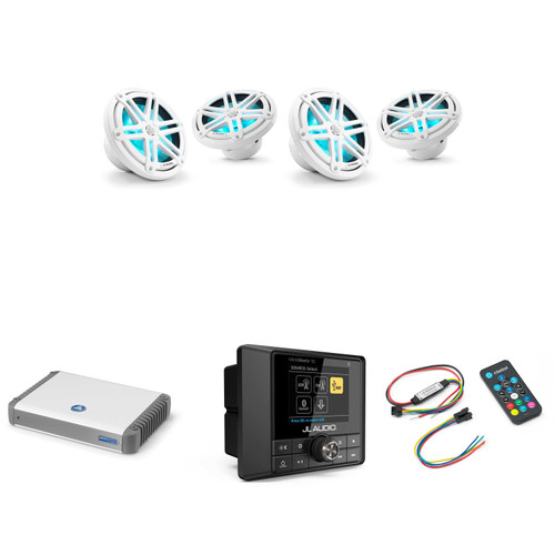 JL Audio MM50 & MHD600/4 w/ (2) M3-770X-S-Gw-i RGB LED 7.7 Sport Grill White Speakers & LED Remote