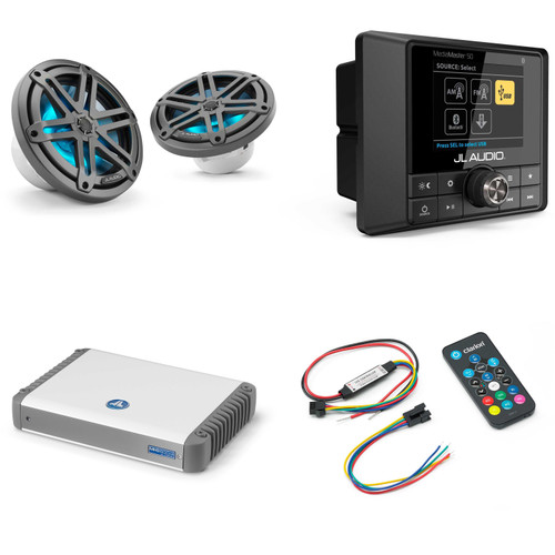 JL Audio MM50 & MHD600/4 w/ M3-770X-S-Gm-i LED 7.7 Sport Grill Gunmetal Speakers & LED Remote