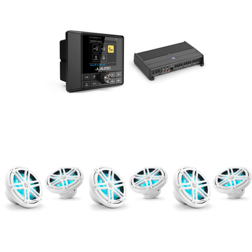 JL Audio MM50 & XDM600/6 w/ (3) M3-770X-S-Gw-i RGB LED 7.7 Sport Grill White Speakers