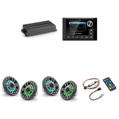 JL Audio MM105 & MX500/4 w/ (2) M6-650X-S-Gmti-i, RGB LED, Gunmetal & Titanium Sport Grille Speakers & LED Controller