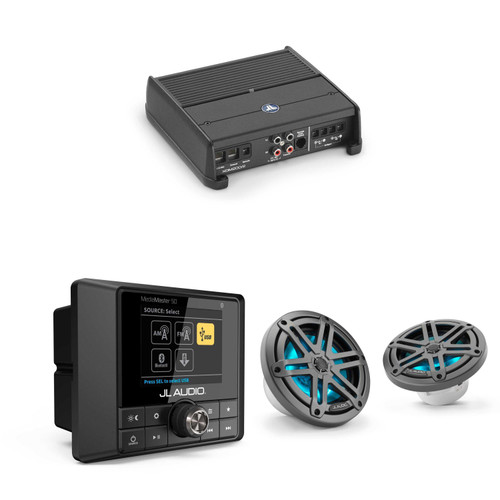 JL Audio MM50 & XDM200/2 w/ M3-650X-S-Gm-i LED 6.5 Sport Grill Gunmetal Speakers