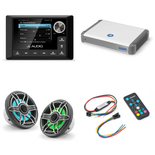 JL Audio MM105 & MHD600/4 w/ M6-650X-S-Gmti-i, RGB LED, Gunmetal & Titanium Sport Grille Speakers & LED Controller