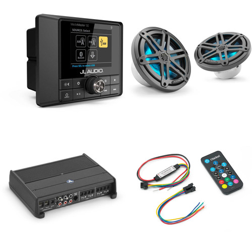 JL Audio MM50 & XDM400/4 w/ M3-770X-S-Gm-i LED 7.7 Sport Grill Gunmetal Speakers & LED Remote