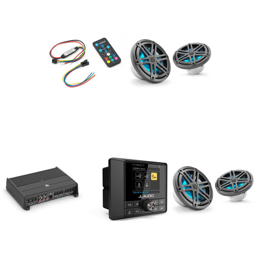 JL Audio MM50 & XDM400/4 w/ (2) M3-770X-S-Gm-i LED 7.7 Sport Grill Gunmetal Speakers & LED Remote