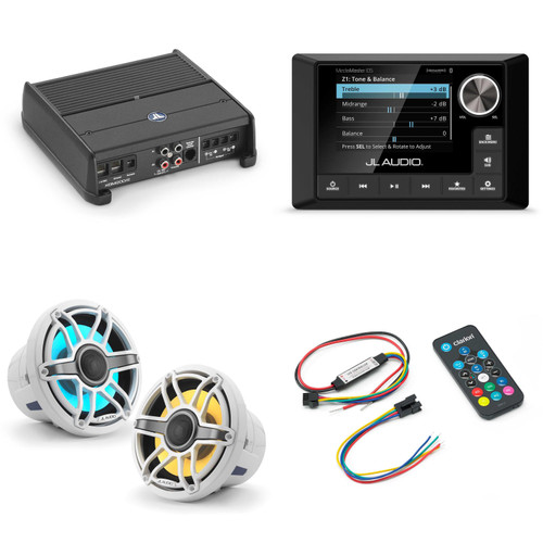 JL Audio MM105 & XDM200/2 w/ M6-880X-S-GwGw-i, RGB LED Gloss White, Sport Grille Speakers & LED Controller