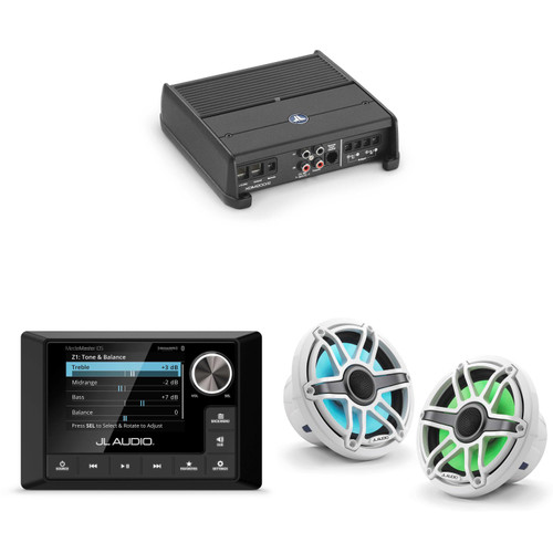 JL Audio MM105 & XDM200/2 w/ M6-770X-S-GwGw-i, RGB LED Gloss White, Sport Grille Speakers