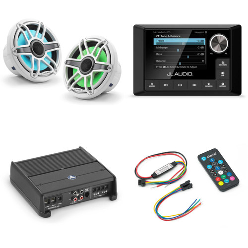JL Audio MM105 & XDM200/2 w/ M6-770X-S-GwGw-i, RGB LED Gloss White, Sport Grille Speakers & LED Controller
