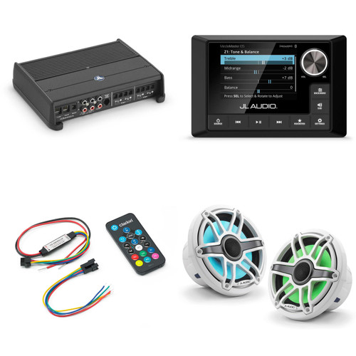 JL Audio MM105 & XDM400/4 w/ M6-770X-S-GwGw-i, RGB LED Gloss White, Sport Grille Speakers & LED Controller
