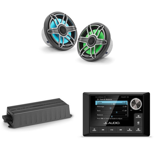 JL Audio MM105 & MX280/4 w/ M6-770X-S-Gmti-i, RGB LED, Gunmetal & Titanium Sport Grille Speakers