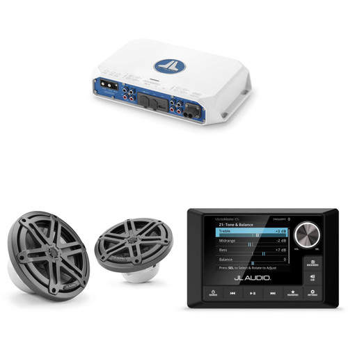 JL Audio MM105 & MV400/4i w/ M3-770X-S-Gm 7.7 Sport Grill Gunmetal Speakers