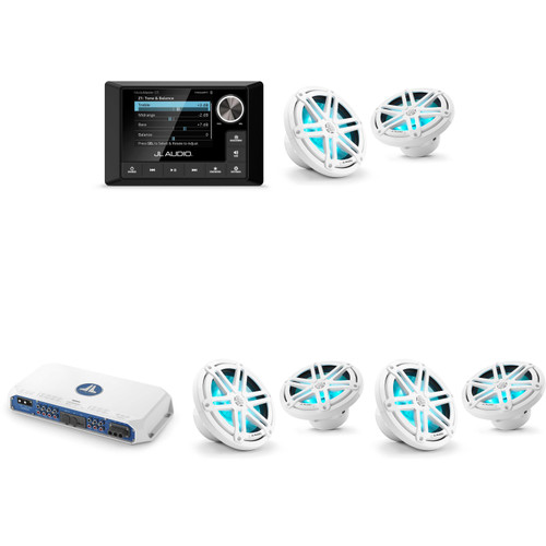 JL Audio MM105 & MV600/6i w/ (3) M3-770X-S-Gw-i RGB LED 7.7 Sport Grill White Speakers