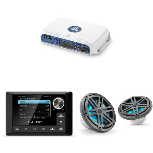 JL Audio MM105 & MV400/4i w/ M3-770X-S-Gm-i LED 7.7 Sport Grill Gunmetal Speakers