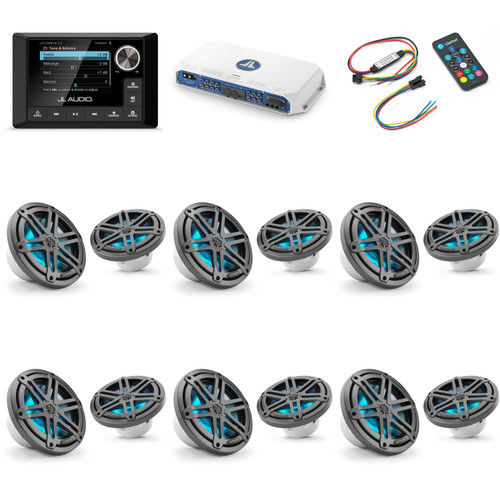 JL Audio MM105 & MV600/6i w/ (6) M3-770X-S-Gm-i LED 7.7 Sport Grill Gunmetal Speakers & LED Remote