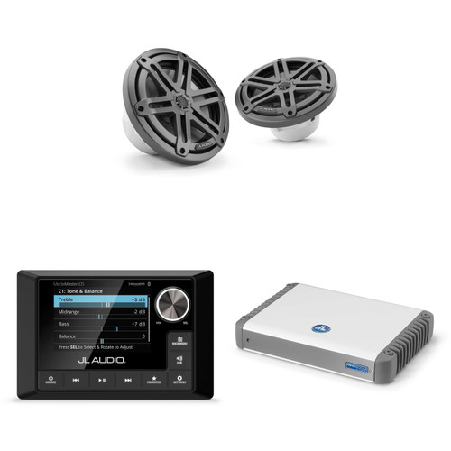 JL Audio MM105 & MHD600/4 w/ M3-770X-S-Gm 7.7 Sport Grill Gunmetal Speakers