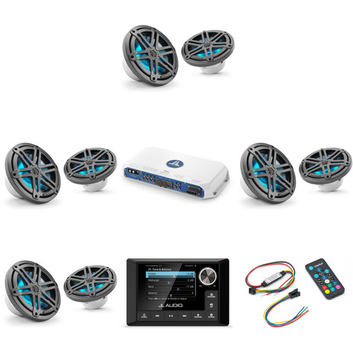 JL Audio MM105 & MV800/8i w/ (4) M3-770X-S-Gm-i LED 7.7 Sport Grill Gunmetal Speakers & LED Remote