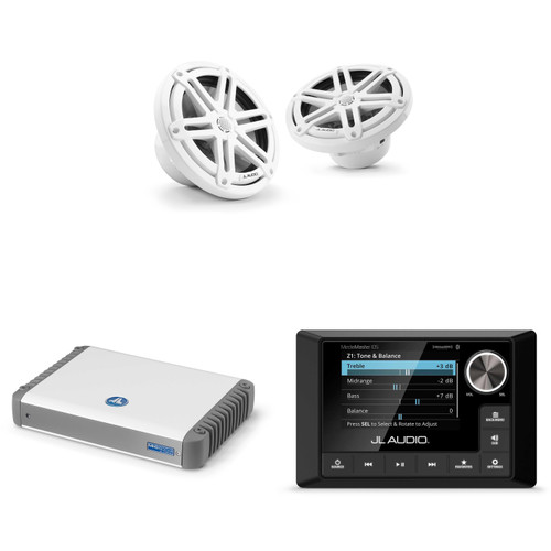 JL Audio MM105 & MHD600/4 w/ M3-770X-S-Gw 7.7 Sport Grill White Speakers