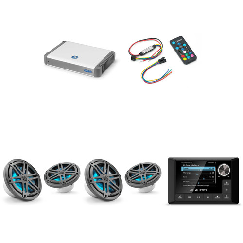 JL Audio MM105 & MHD600/4 w/ (2) M3-770X-S-Gm-i LED 7.7 Sport Grill Gunmetal Speakers & LED Remote