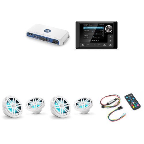 JL Audio MM105 & MV800/8i w/ (2) M3-650X-S-Gw-i RGB LED 6.5 Sport Grill White Speakers & LED Remote