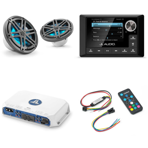 JL Audio MM105 & MV400/4i w/ M3-770X-S-Gm-i LED 7.7 Sport Grill Gunmetal Speakers & LED Remote