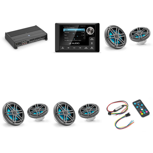 JL Audio MM105 & XDM600/6 w/ (3) M3-650X-S-Gm-i LED 6.5 Sport Grill Gunmetal Speakers & LED Remote