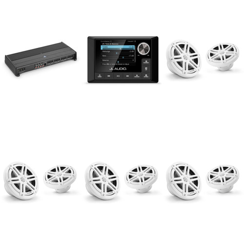JL Audio MM105 & XDM800/8 w/ (4) M3-650X-S-Gw 6.5 Sport Grill White Speakers