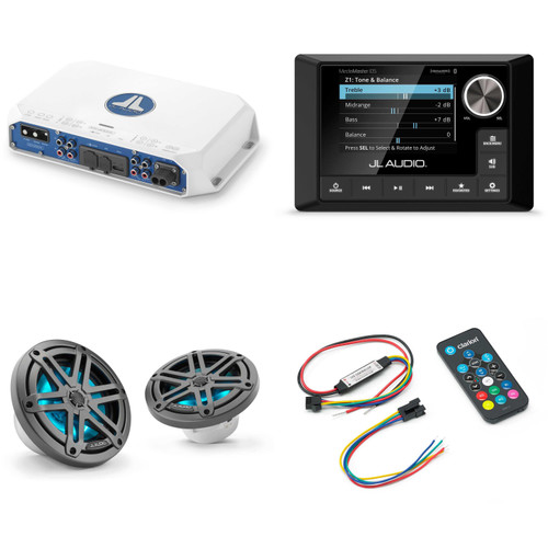 JL Audio MM105 & MV400/4i w/ M3-650X-S-Gm-i LED 6.5 Sport Grill Gunmetal Speakers & LED Remote