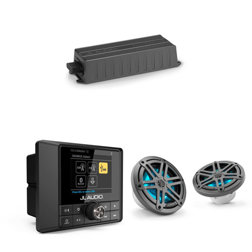 JL Audio MM50 & MX280/4 w/ M3-650X-S-Gm-i LED 6.5 Sport Grill Gunmetal Speakers