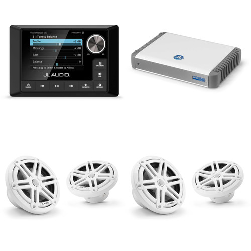 JL Audio MM105 & MHD600/4 w/ (2) M3-650X-S-Gw 6.5 Sport Grill White Speakers