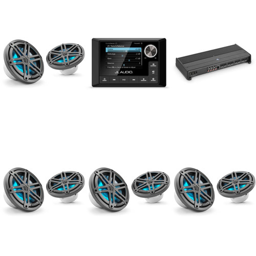 JL Audio MM105 & XDM800/8 w/ (4) M3-770X-S-Gm-i LED 7.7 Sport Grill Gunmetal Speakers