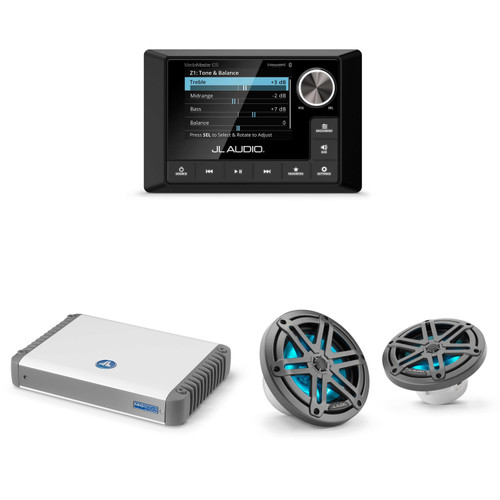 JL Audio MM105 & MHD600/4 w/ M3-650X-S-Gm-i LED 6.5 Sport Grill Gunmetal Speakers