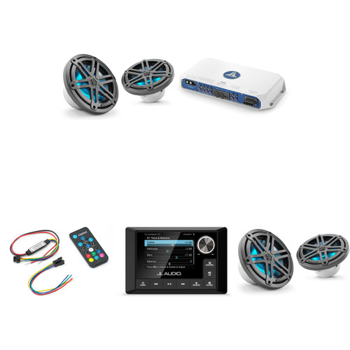 JL Audio MM105 & MV800/8i w/ (2) M3-770X-S-Gm-i LED 7.7 Sport Grill Gunmetal Speakers & LED Remote