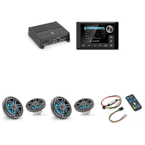 JL Audio MM105 & XDM200/2 w/ (2) M3-650X-S-Gm-i LED 6.5 Sport Grill Gunmetal Speakers & LED Remote