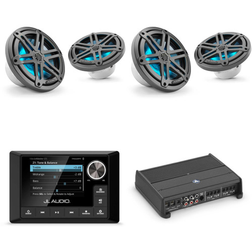 JL Audio MM105 & XDM400/4 w/ (2) M3-770X-S-Gm-i LED 7.7 Sport Grill Gunmetal Speakers