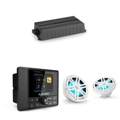 JL Audio MM50 & MX500/4 w/ M3-650X-S-Gw-i RGB LED 6.5 Sport Grill White Speakers