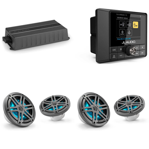 JL Audio MM50 & MX500/4 w/ (2) M3-650X-S-Gm-i LED 6.5 Sport Grill Gunmetal Speakers