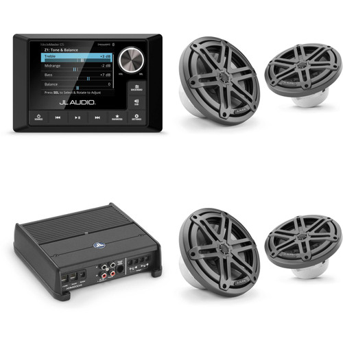 JL Audio MM105 & XDM200/2 w/ (2) M3-770X-S-Gm 7.7 Sport Grill Gunmetal Speakers