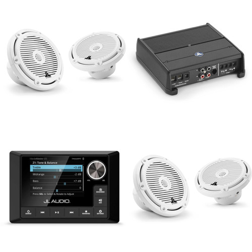 JL Audio MM105 & XDM200/2 w/ (2) M3-770X-C-Gw 7.7 Classic Grill White Speakers