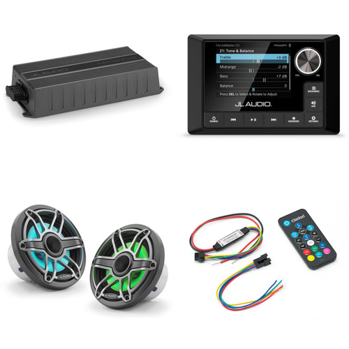 JL Audio MM105 & MX500/4 w/ M6-650X-S-Gmti-i, RGB LED, Gunmetal & Titanium Sport Grille Speakers & LED Controller