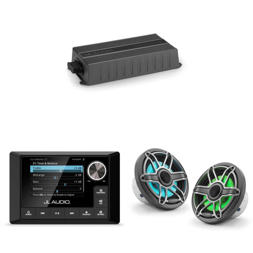 JL Audio MM105 & MX500/4 w/ M6-650X-S-Gmti-i, RGB LED, Gunmetal & Titanium Sport Grille Speakers