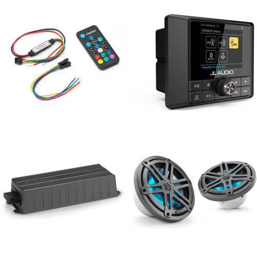 JL Audio MM50 & MX280/4 w/ M3-770X-S-Gm-i LED 7.7 Sport Grill Gunmetal Speakers & LED Remote