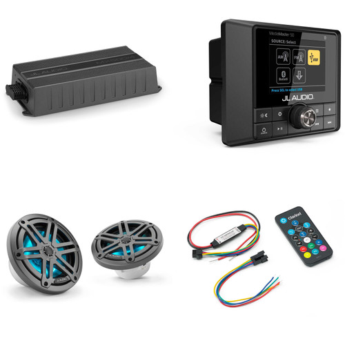 JL Audio MM50 & MX500/4 w/ M3-650X-S-Gm-i LED 6.5 Sport Grill Gunmetal Speakers & LED Remote