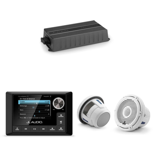 JL Audio MM105 & MX500/4 w/ M6-880X-C-3Gw 8.8, Gloss White, White Tweeter, Classic Grille Speakers