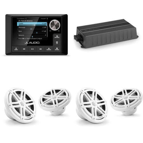 JL Audio MM105 & MX500/4 w/ (2) M3-770X-S-Gw 7.7 Sport Grill White Speakers