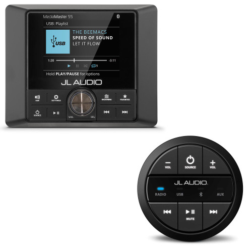 JL Audio MM55 Weatherproof Marine Source Unit with Full-Color LCD Display & MMR-20-BE Wired Remote