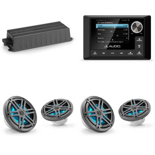 JL Audio MM105 & MX280/4 w/ (2) M3-650X-S-Gm-i LED 6.5 Sport Grill Gunmetal Speakers
