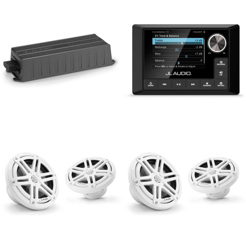 JL Audio MM105 & MX280/4 w/ (2) M3-650X-S-Gw 6.5 Sport Grill White Speakers
